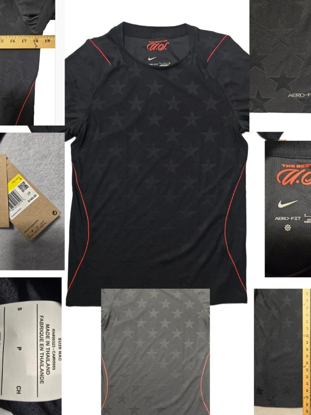 Nike Aero-Fit Womens Black Star-Print Performance Soccor Jersey  Retail $180